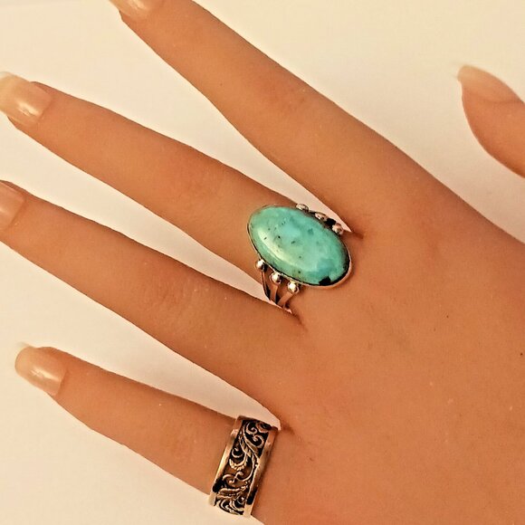 Turquoise Sterling Silver Ring Women's sz 9 (1566) - Picture 5 of 6